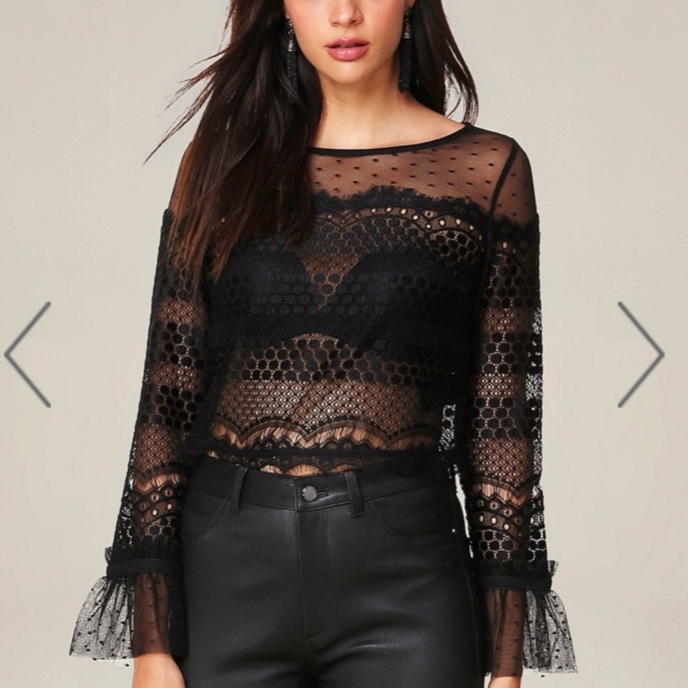 Bebe Mesh Ruffle & Polka Dot Top
